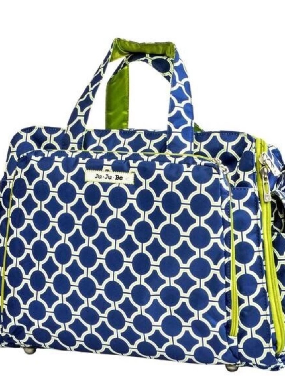 Ju-Ju-Be Navy Geo Pattern Convertible Tote with Lime Trim